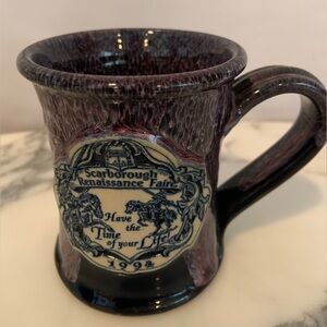 Vintage 1994 Scarborough Renaissance Faire Millstadt Stoneware Mug Amethyst Drip